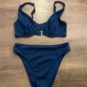 Hollister Navy Ribbed Underwire Bikini Set - Women Swim - M